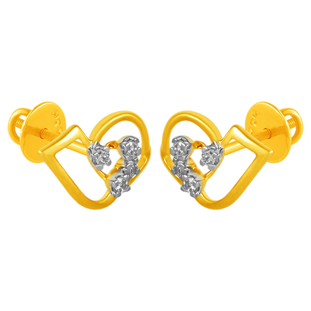 14KT (585) Yellow Gold & Diamond Beautiful Studs Earrings