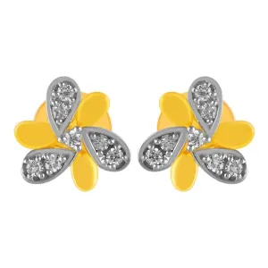 14KT (585) Yellow Gold & Diamond Curved Petal Detailing Stud Earrings