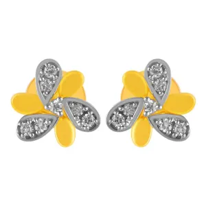 14KT (585) Yellow Gold & Diamond Curved Petal Detailing Stud Earrings