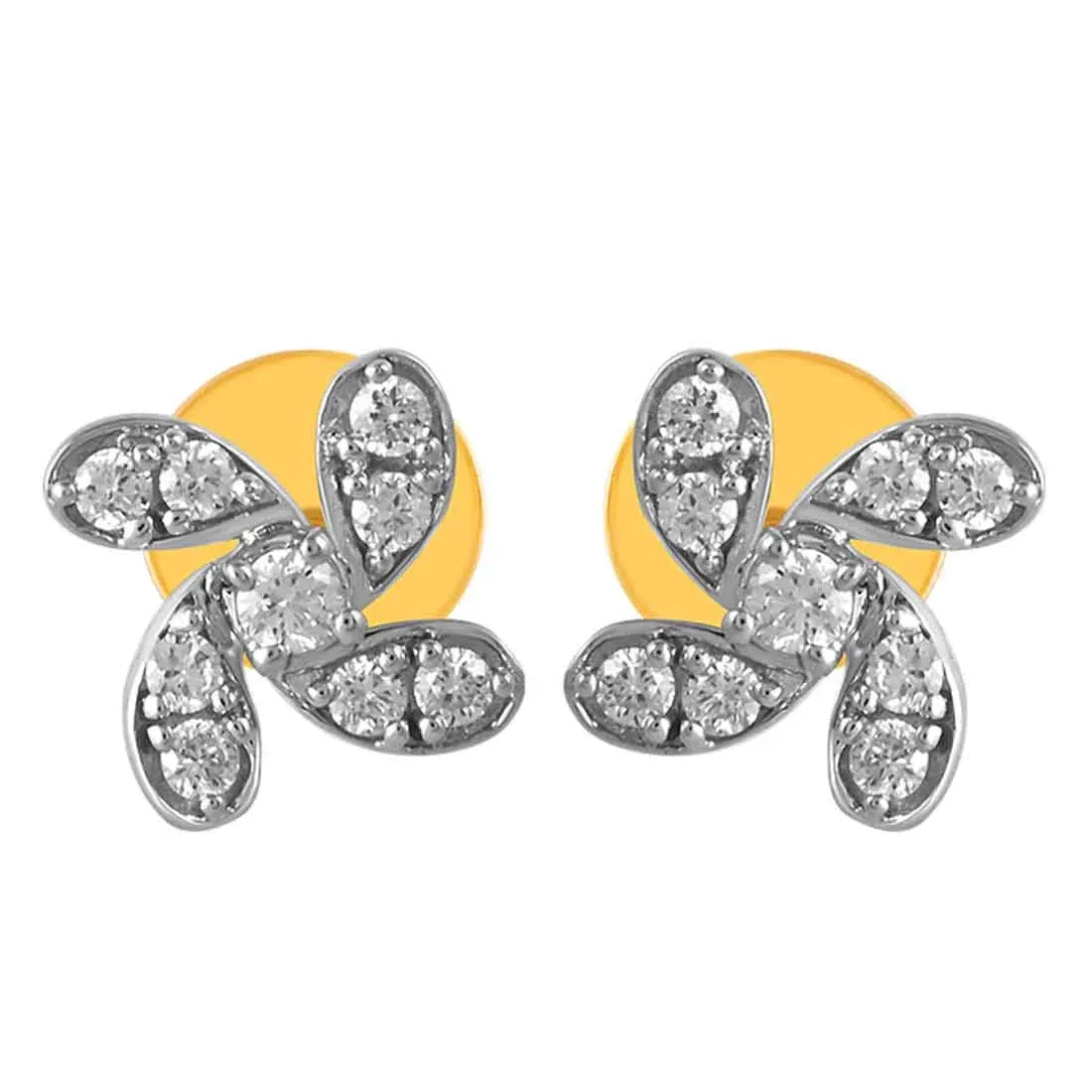 14KT (585) Yellow Gold & Diamond Floral Motifs Stud Earrings