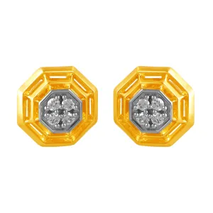 14KT (585) Yellow Gold & Diamond Octagon Shaped Stud Earrings