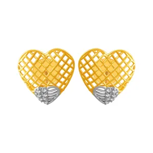 14KT (585) Yellow Gold & Diamond Studs Earrings with Dainty Criss Cross Pattern