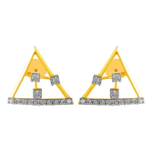 14KT (585) Yellow Gold & Diamond Triangle Shaped Stud Earrings