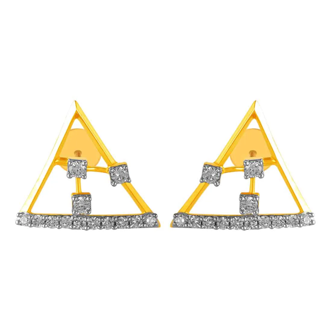 14KT (585) Yellow Gold & Diamond Triangle Shaped Stud Earrings