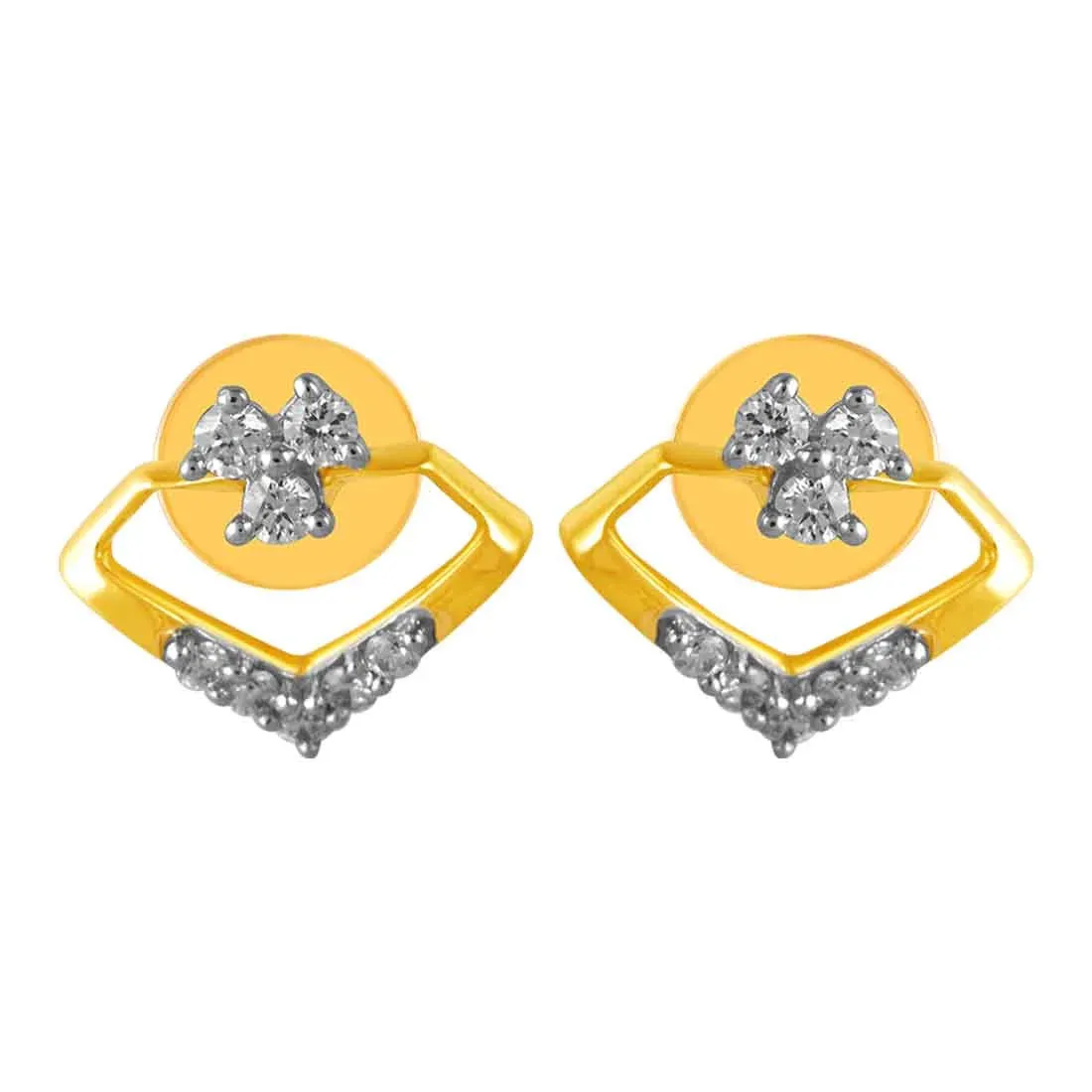 14KT (585) Yellow Gold & Diamond Unique Shaped Stud Earrings