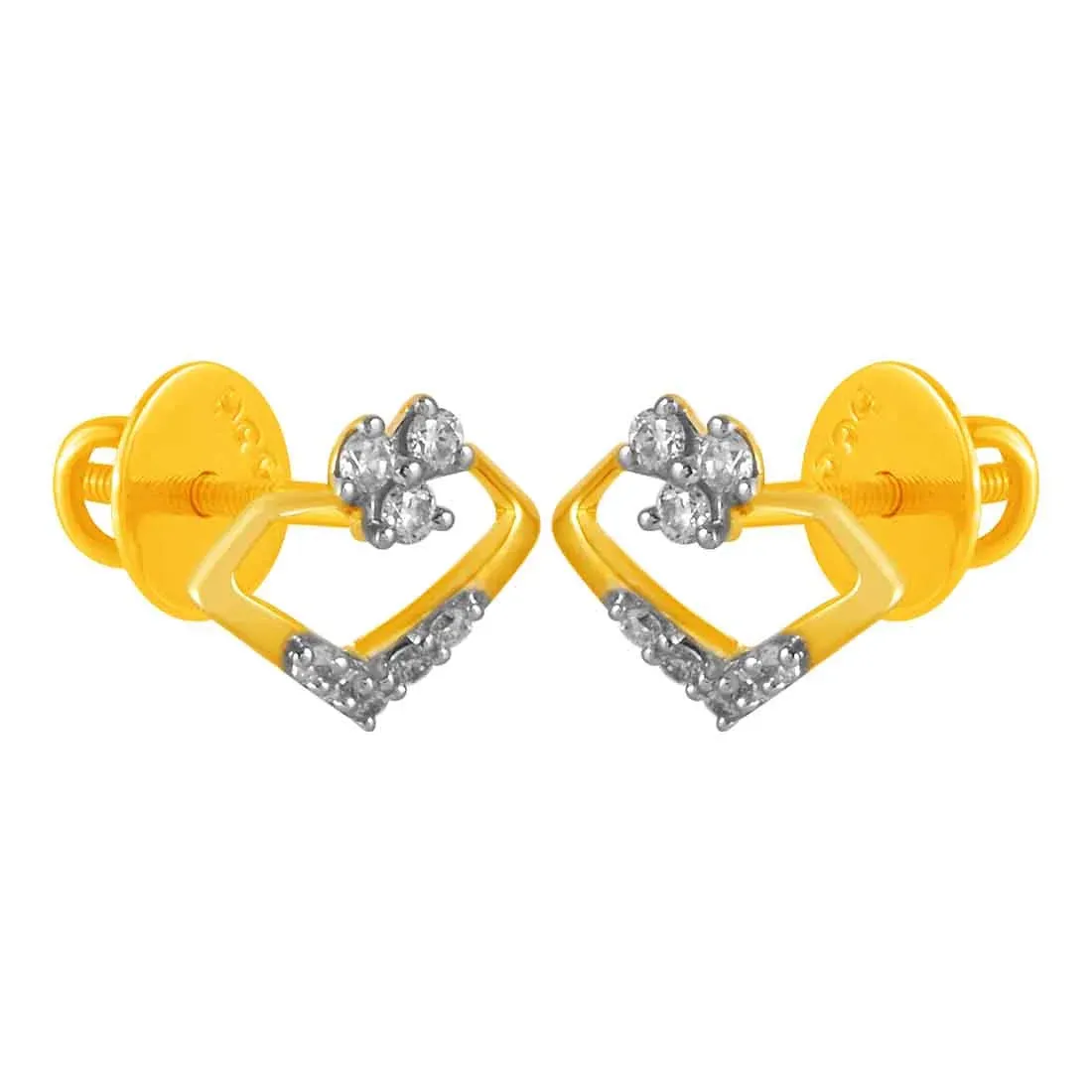 14KT (585) Yellow Gold & Diamond Unique Shaped Stud Earrings