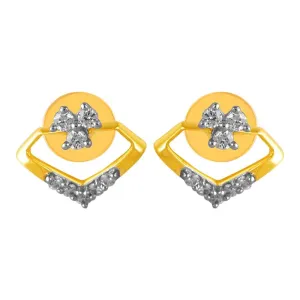 14KT (585) Yellow Gold & Diamond Unique Shaped Stud Earrings