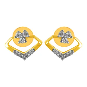 14KT (585) Yellow Gold & Diamond Unique Shaped Stud Earrings