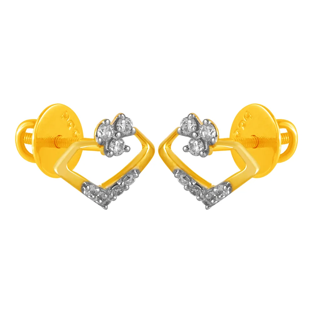 14KT (585) Yellow Gold & Diamond Unique Shaped Stud Earrings