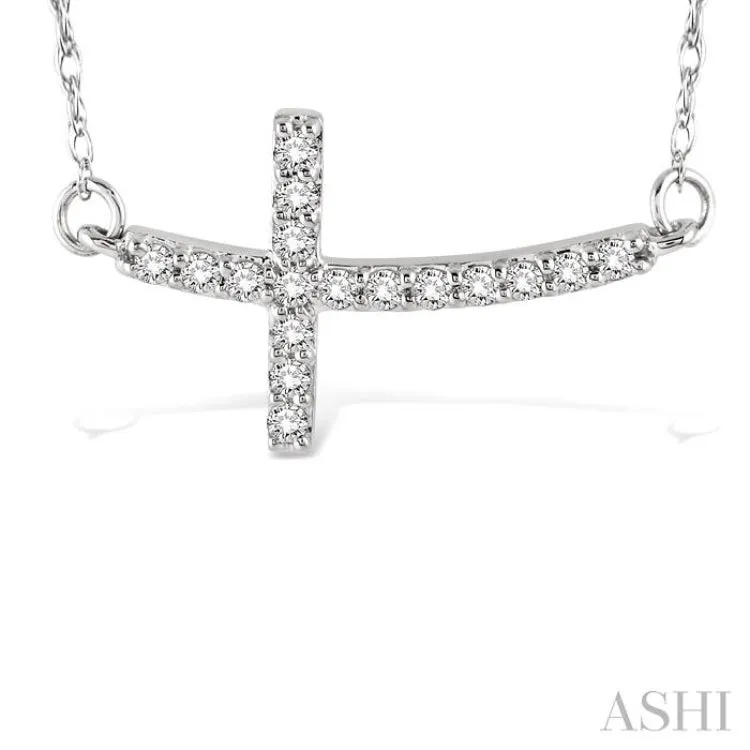 1/5 Ctw Round Cut Diamond Cross Pendant in 14K White Gold with Chain