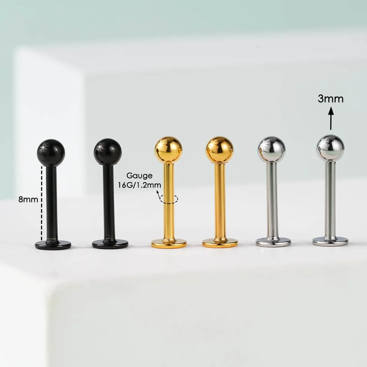 16G 6PCS Ball Labret Stud Helix Conch Monroe Stud