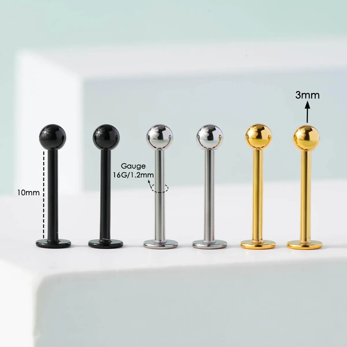 16G 6PCS Ball Labret Stud Helix Conch Monroe Stud