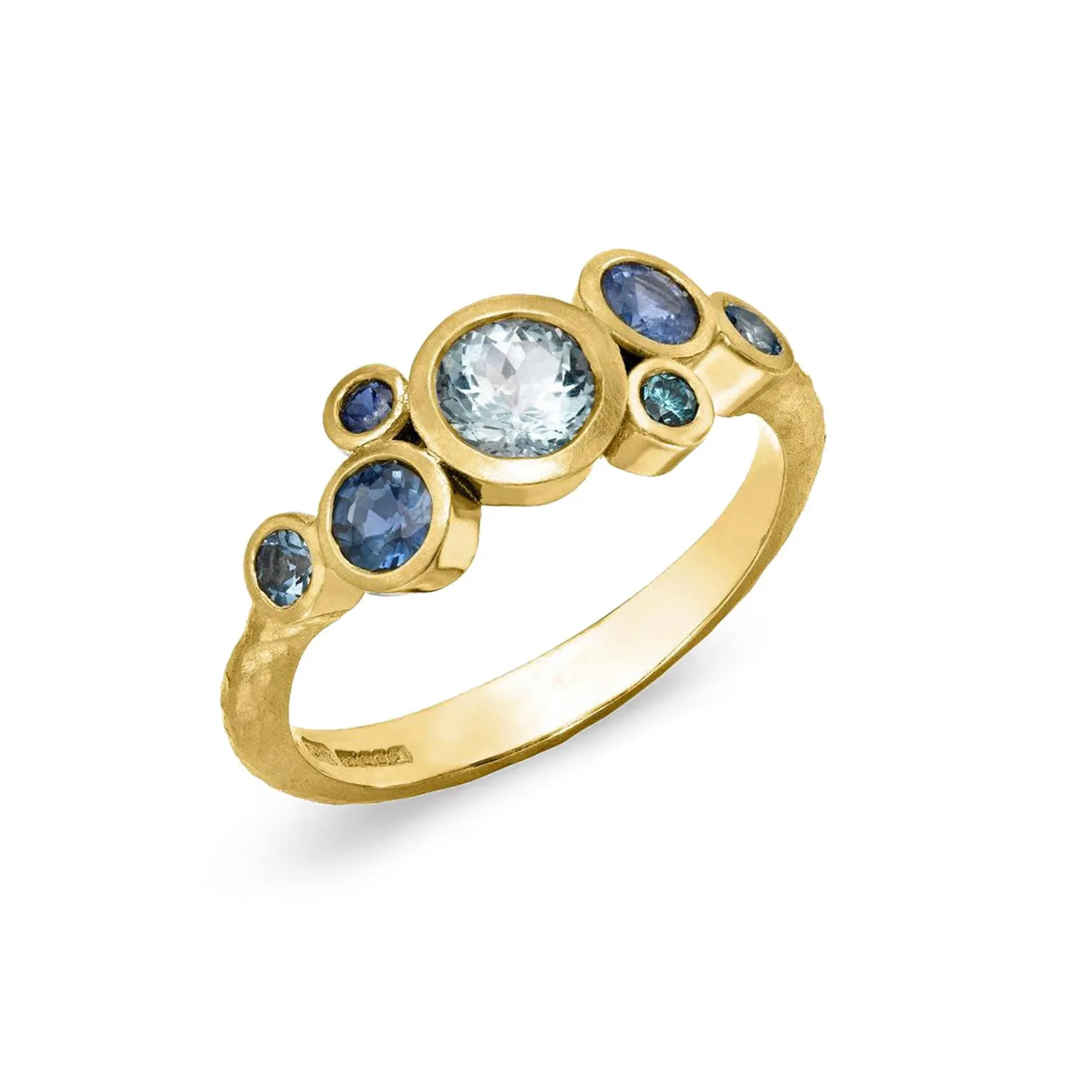 18k Sapphire & Aquamarine Cascade Cluster Ring