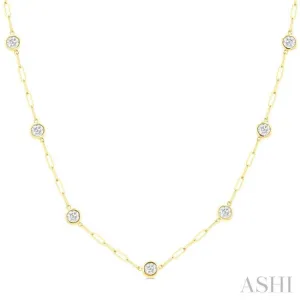 2 ctw Bezel Set Round Cut Diamond Paper Clip Station Necklace in 14K Yellow Gold