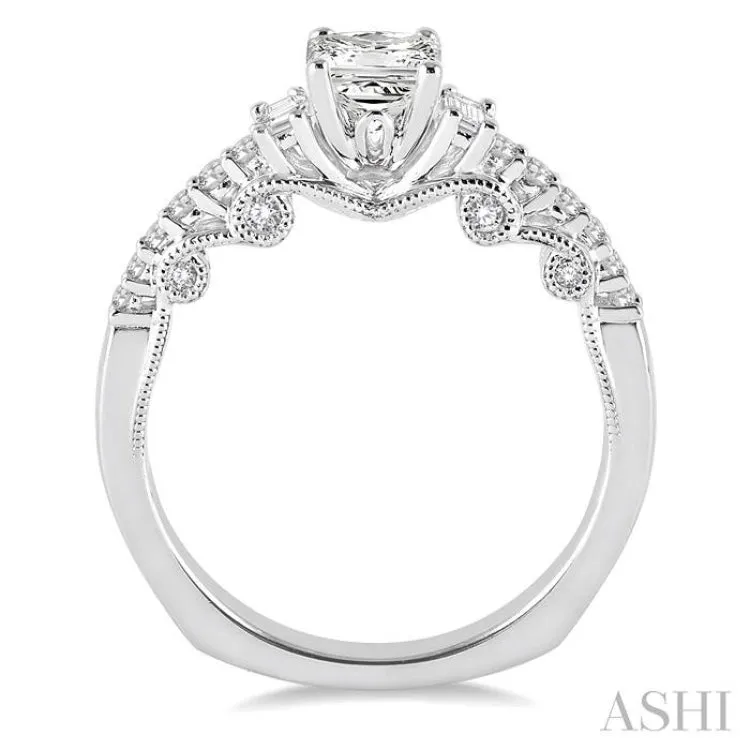 3/4 Ctw Diamond Engagement Ring with 3/8 Ct Princess Cut Center Stone in 14K White Gold