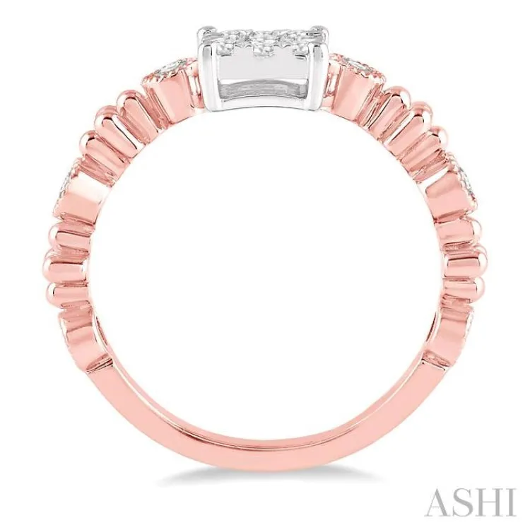 3/8 Ctw Princess Cut Shape Accentuated Shank Lovebright Diamond Cluster Ring in 14K Rose and White Gold