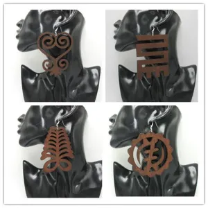 5pairs/lot 8cm Big Size Adinkra Symbol Wood Earrings can mixed 4 designs