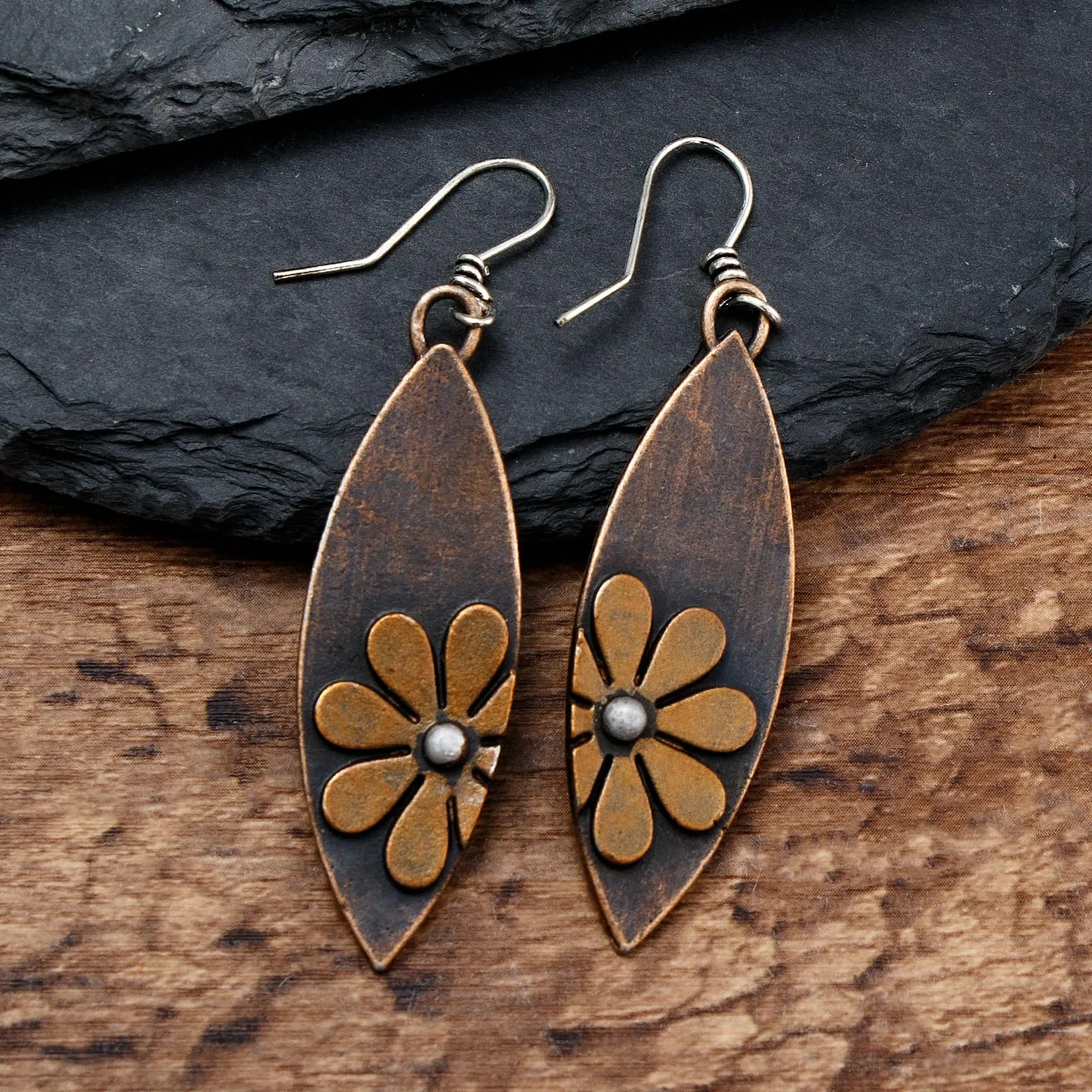 6 Pairs Boho Earrings Vintage Wooden Geometric Leather Earrings Flower Earrings Handmade Big Bohemian Trendy Earrings for Women