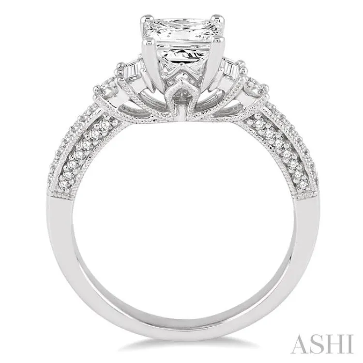 7/8 Ctw Diamond Engagement Ring with 1/2 Ct Princess Cut Center Stone in 14K White Gold