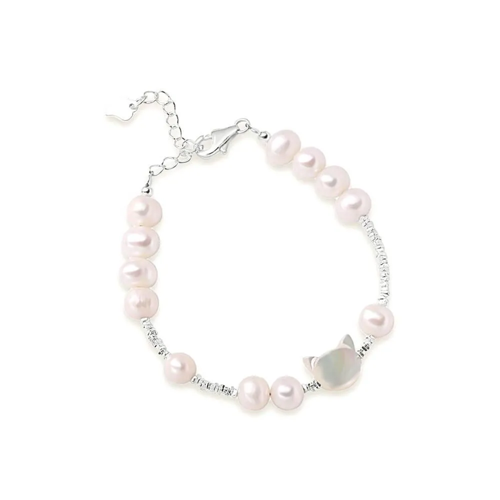 925 Silver Kitten Silver Nugget Freshwater Pearl Bracelet