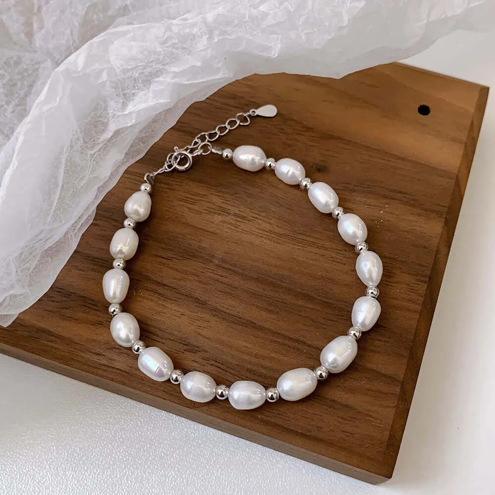 925 Silver Trendolla Silver Ball Freshwater Pearl Bracelet