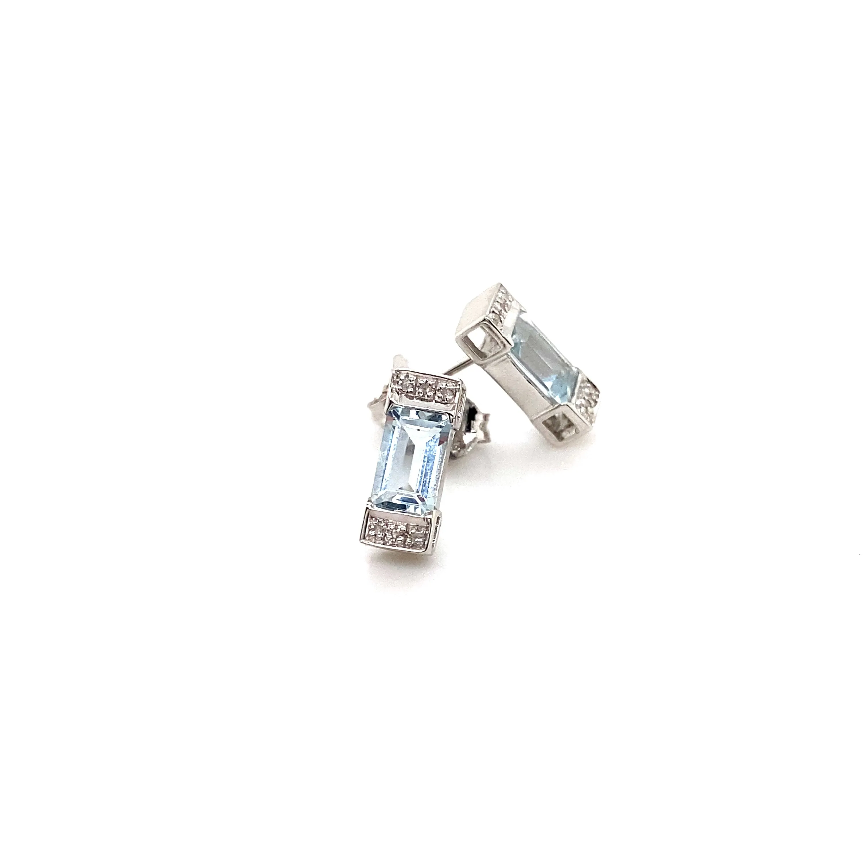 9ct White Gold Aquamarine & Diamond Earrings