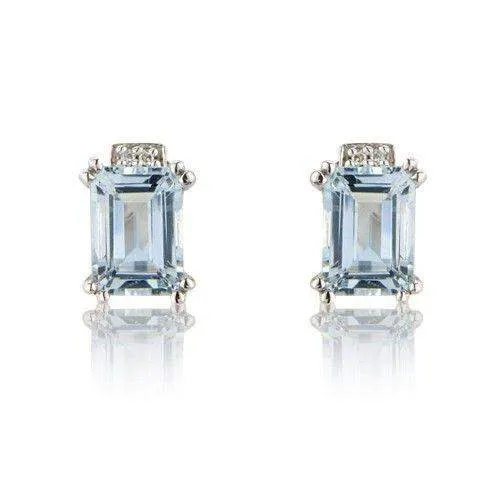 9ct White Gold Diamond, Aquamarine Earrings MM7893WDAQ