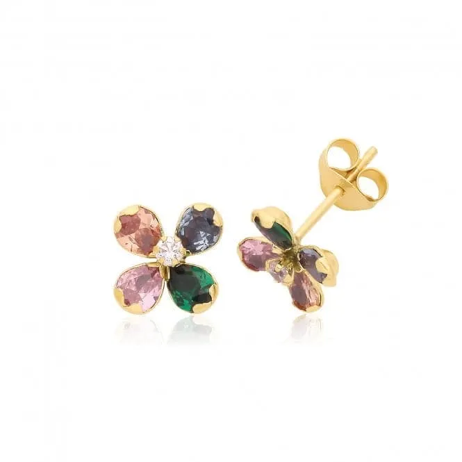 9ct Yellow Gold Coloured Zirconia Flower Studs ES721