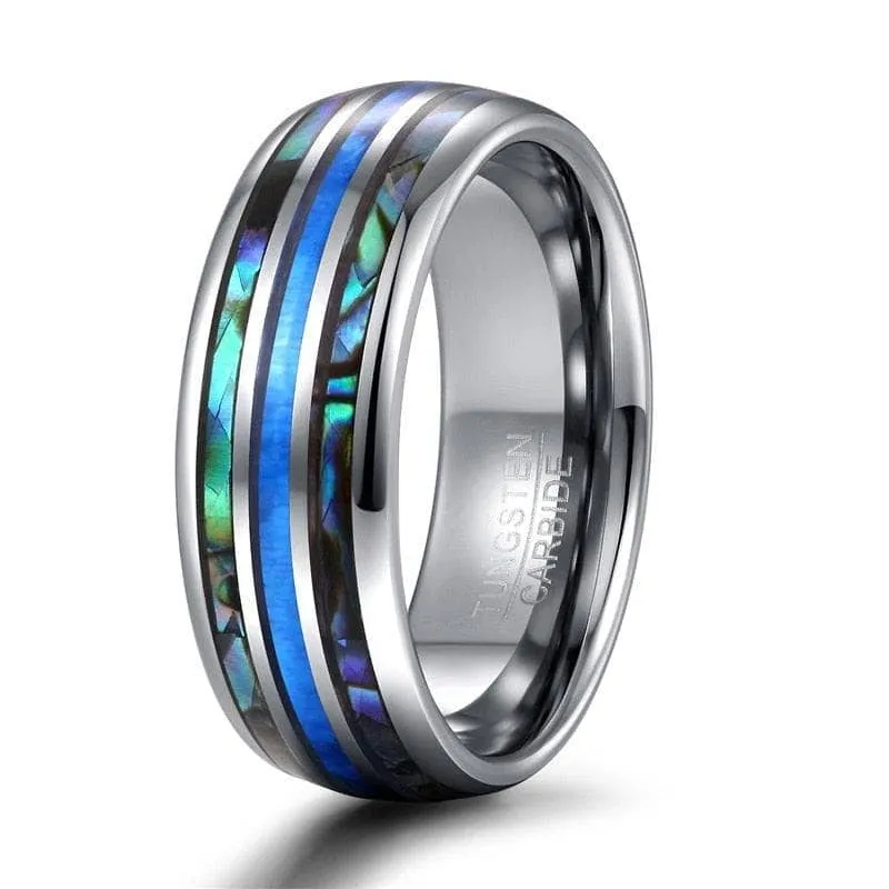 Abalone Shell Grooved Opal Tungsten Wedding Band