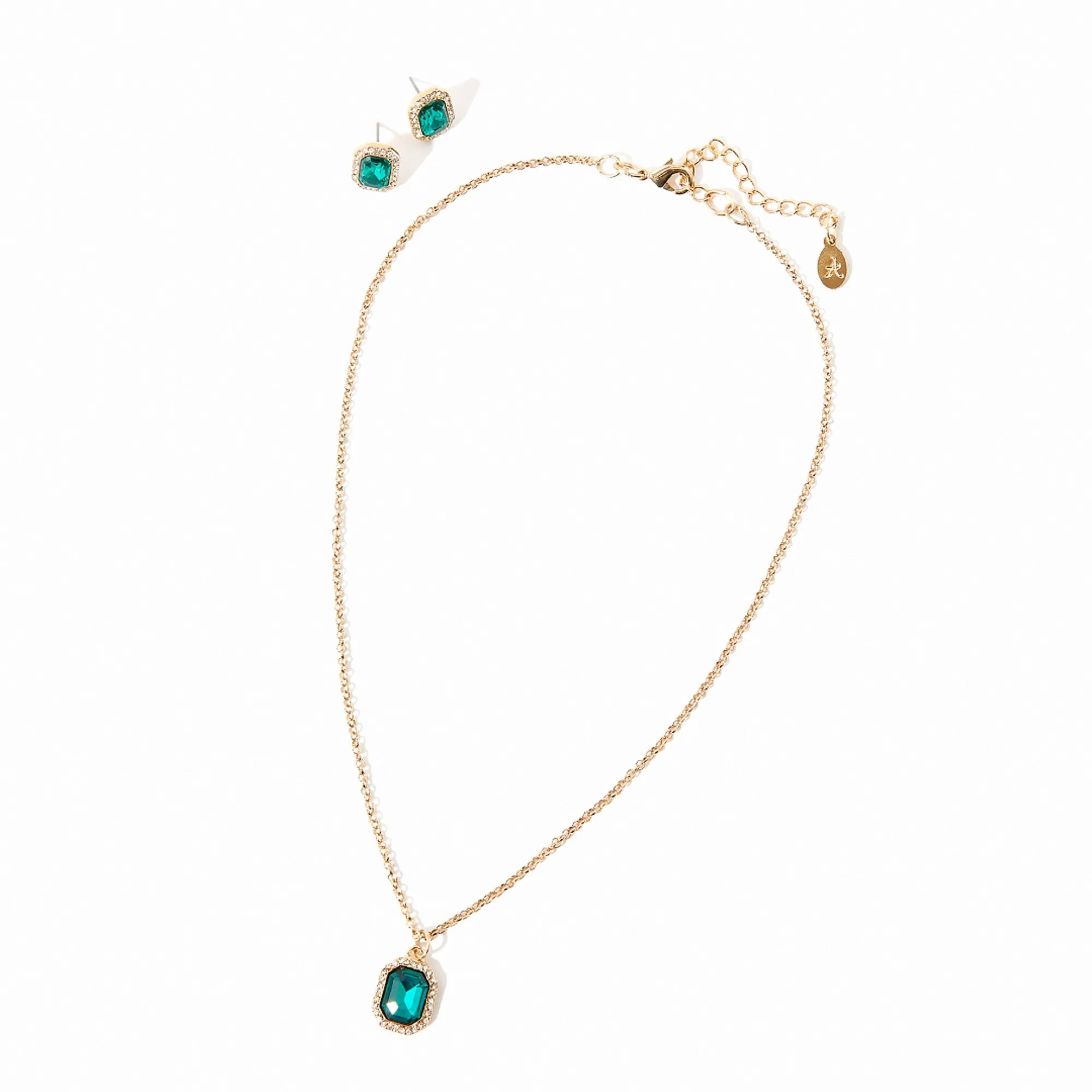 Accessorize London Women'S Gold & Green Emerald Pendant And Earring Set