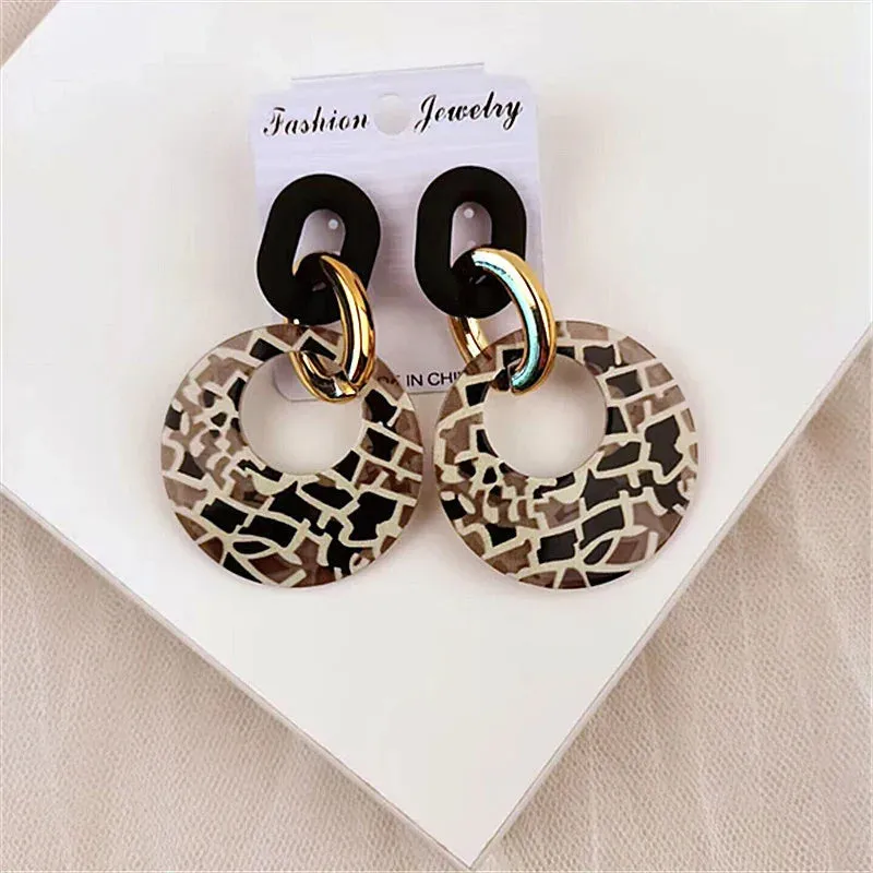 Acrylic Geometric Leopard Circle Dangle Drop Earrings Korean Statement Earring Girls