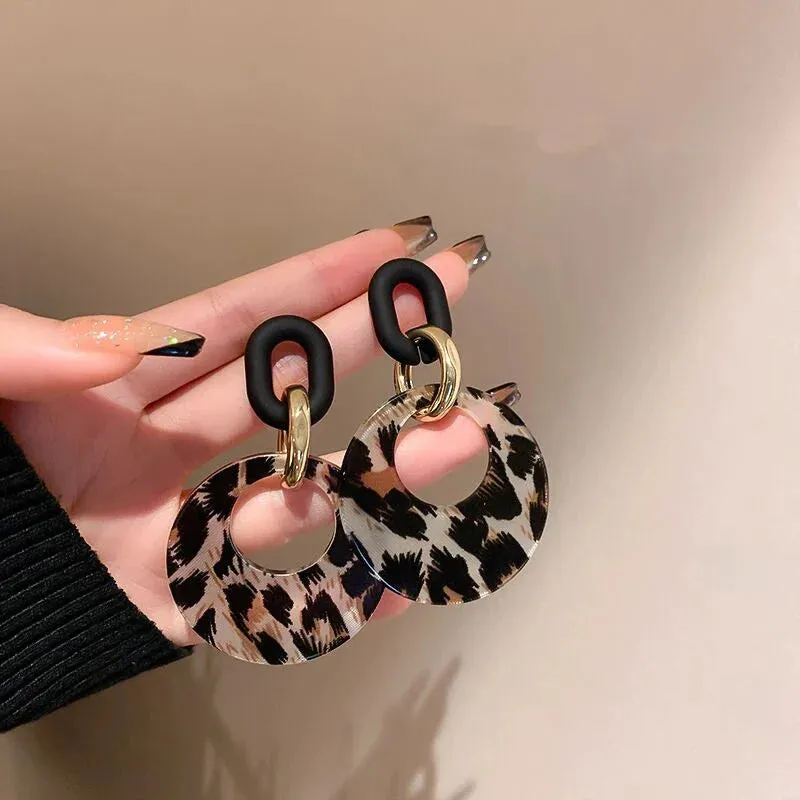 Acrylic Geometric Leopard Circle Dangle Drop Earrings Korean Statement Earring Girls