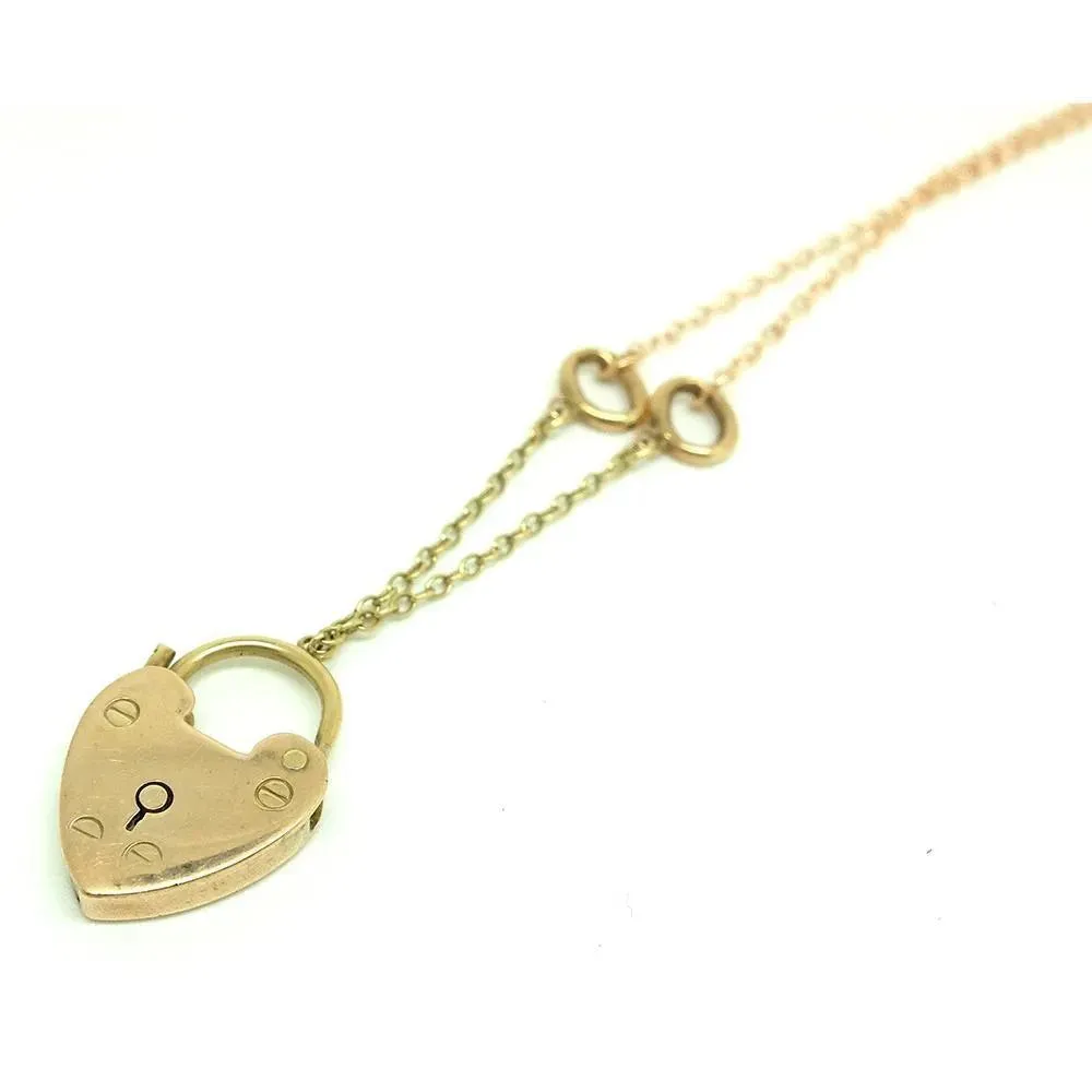 Antique Victorian 9ct Yellow Gold Heart Lock Necklace