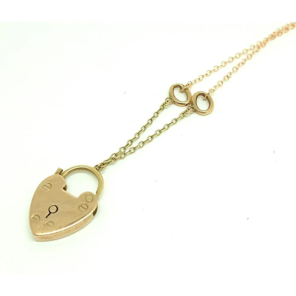 Antique Victorian 9ct Yellow Gold Heart Lock Necklace