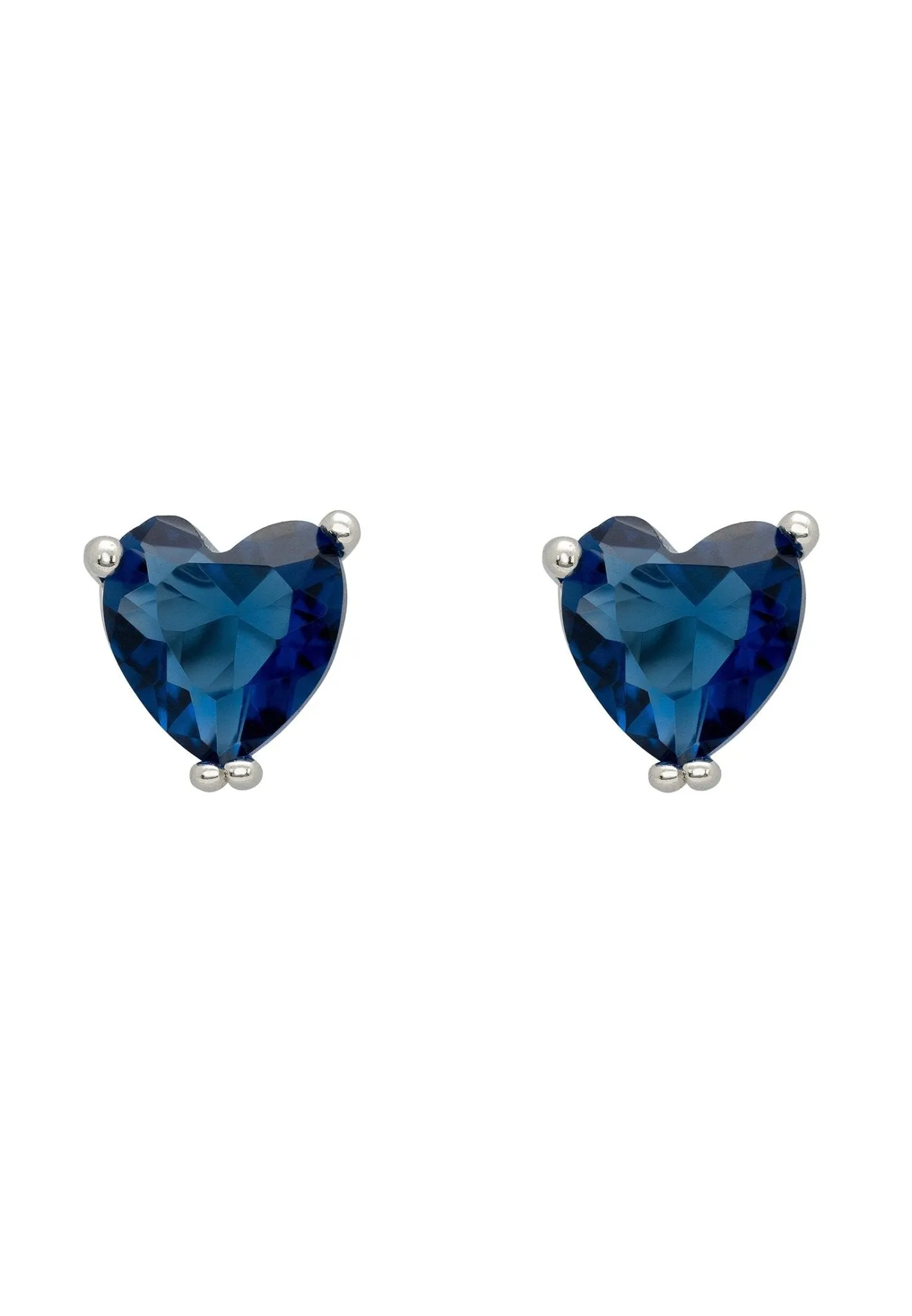 Asscher Cut Heart Stud Earrings Silver Sapphire