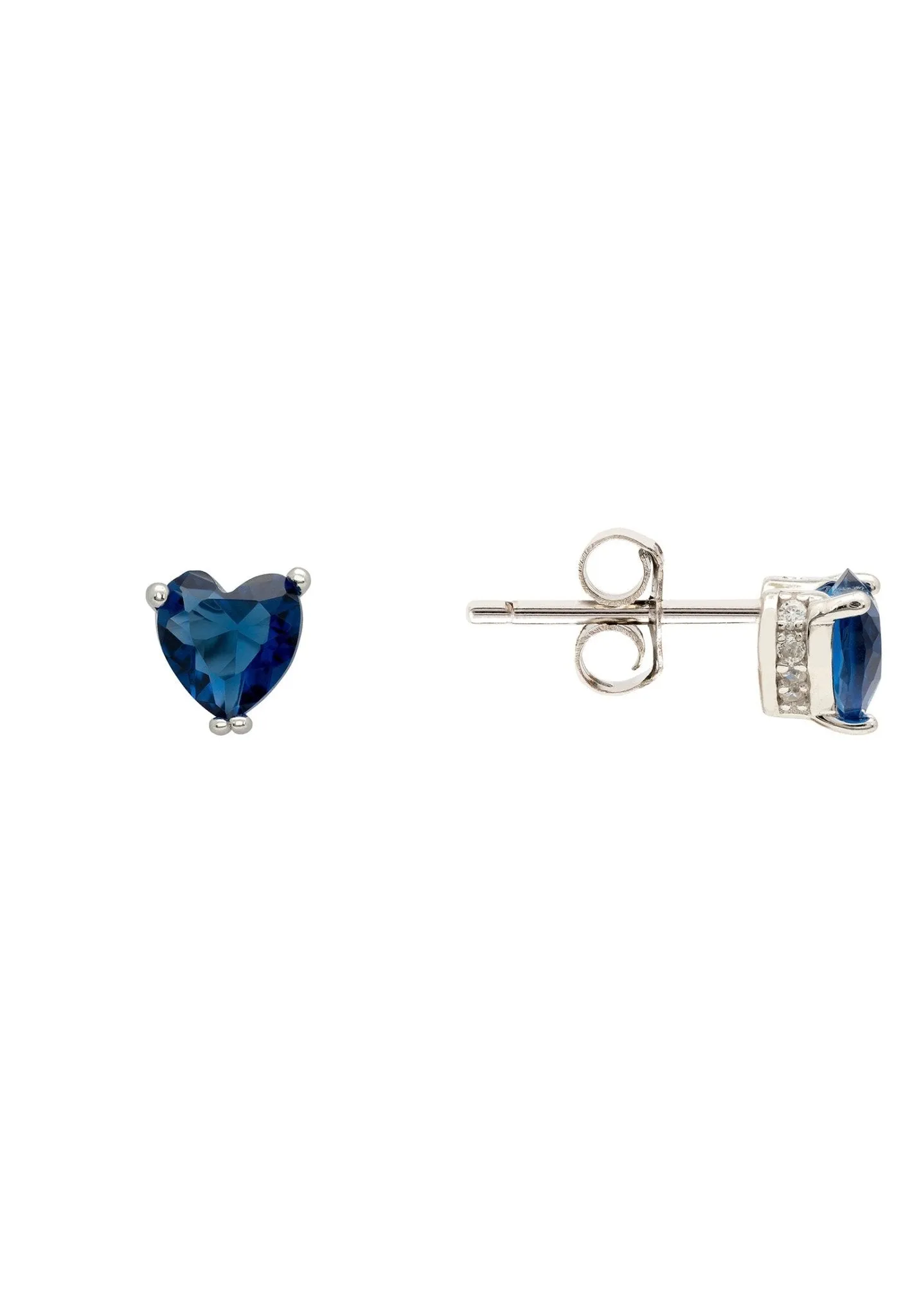 Asscher Cut Heart Stud Earrings Silver Sapphire