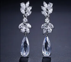 Austrian Flower Shape Zircon Water Drop Crystal Pendant Drop Earrings For Women