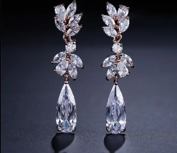 Austrian Flower Shape Zircon Water Drop Crystal Pendant Drop Earrings For Women