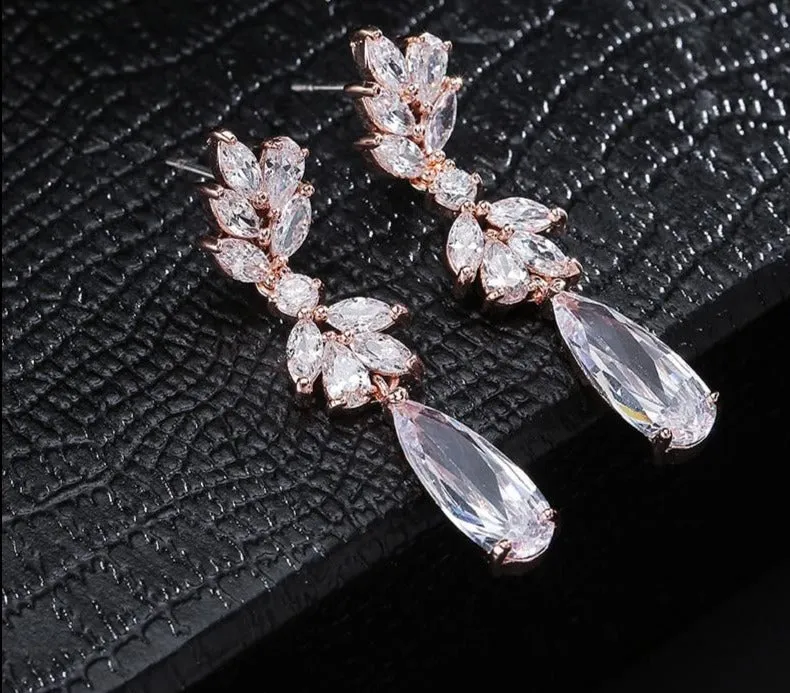 Austrian Flower Shape Zircon Water Drop Crystal Pendant Drop Earrings For Women