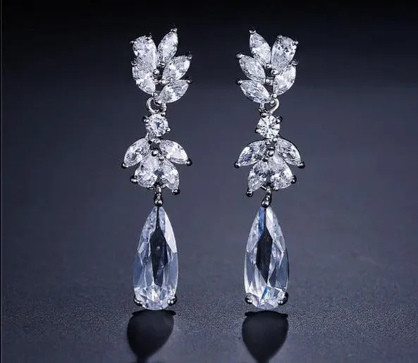 Austrian Flower Shape Zircon Water Drop Crystal Pendant Drop Earrings For Women