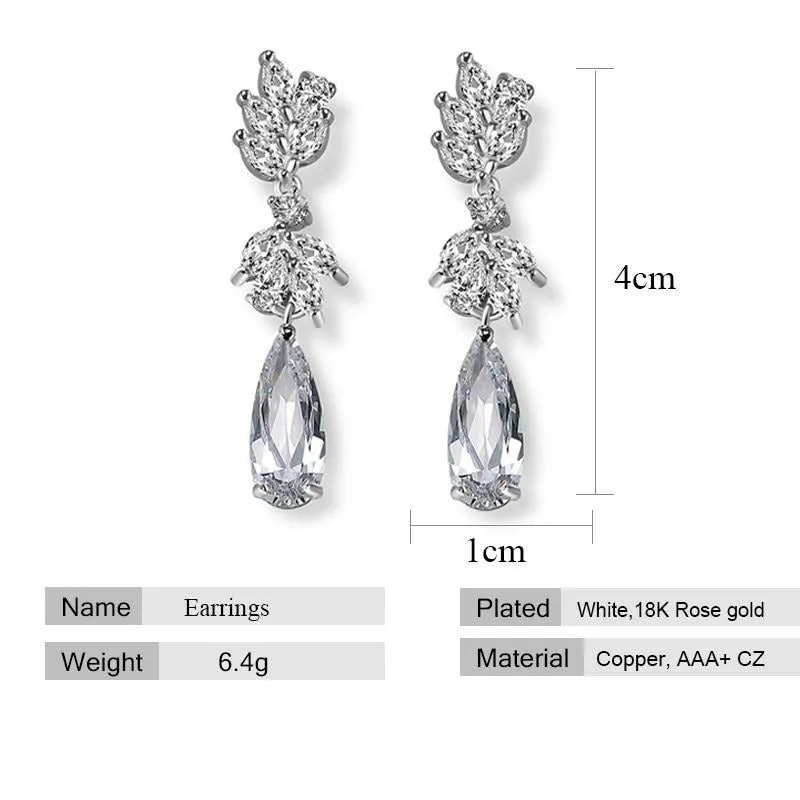 Austrian Flower Shape Zircon Water Drop Crystal Pendant Drop Earrings For Women