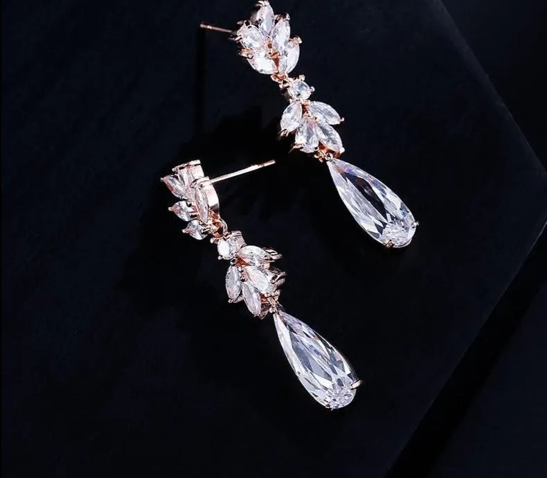 Austrian Flower Shape Zircon Water Drop Crystal Pendant Drop Earrings For Women