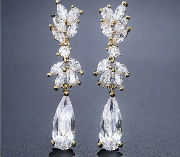 Austrian Flower Shape Zircon Water Drop Crystal Pendant Drop Earrings For Women