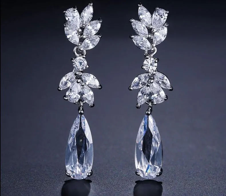 Austrian Flower Shape Zircon Water Drop Crystal Pendant Drop Earrings For Women