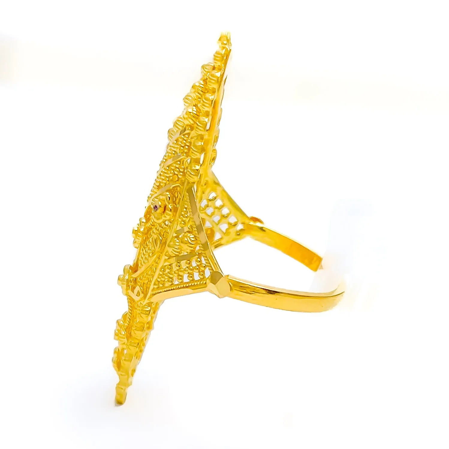 Beautiful Netted Floral 22k Gold Elongated Ring