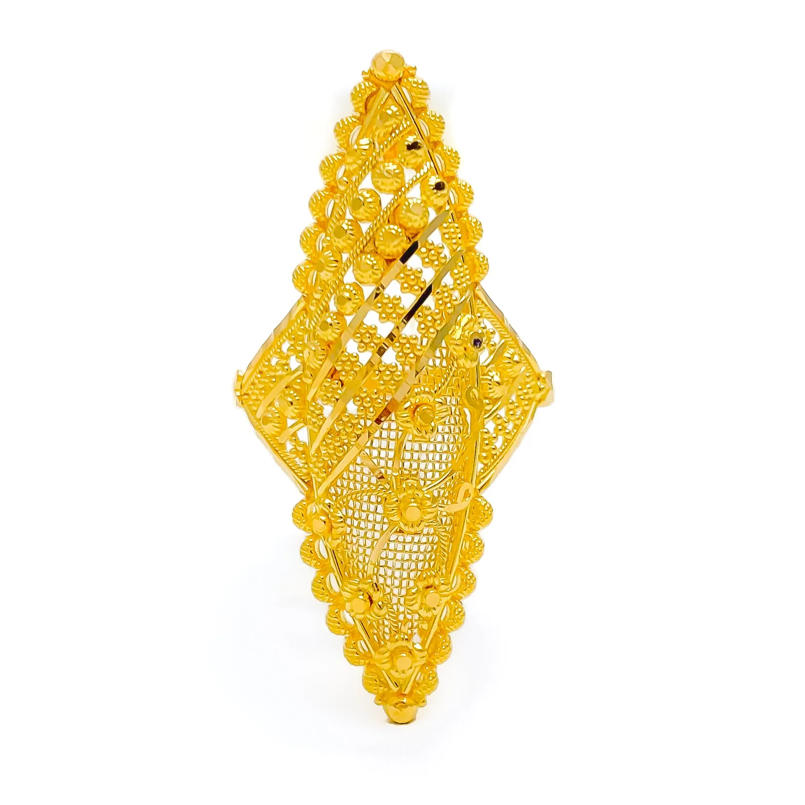 Beautiful Netted Floral 22k Gold Elongated Ring