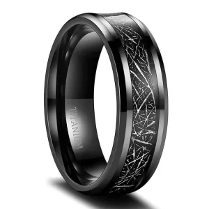 Black Beveled Titanium Wedding Band with Silk Inlay