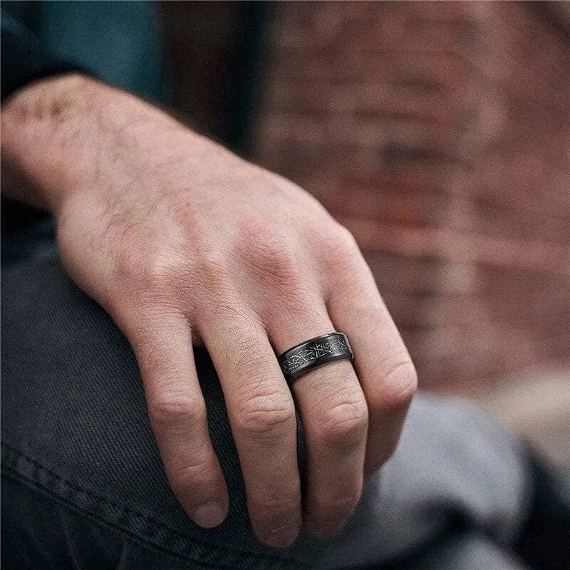 Black Beveled Titanium Wedding Band with Silk Inlay