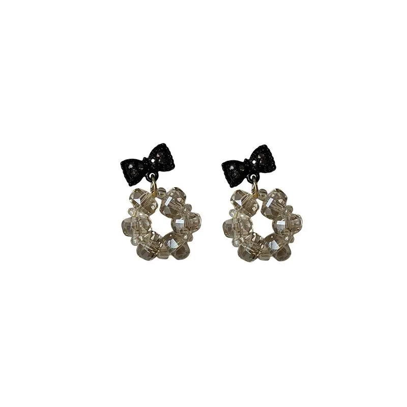 Black Bow Quartz White Pin Earrings JLT12890