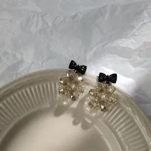 Black Bow Quartz White Pin Earrings JLT12890